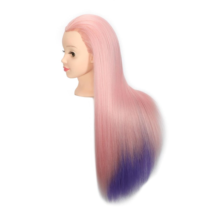 Morris 26"-28" Mannequin Head Hair Styling Training Manikin Cosmetology Doll Head Synthetic Fiber Hair With Clamp Stand (pnik and purple) - Image 3